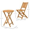 Outsunny 3-Piece Acacia Wood Bistro Set, Folding Patio Furniture with 2 Folding Chairs and Round Coffee Table, Teak, Slatted Finish, for Backyard, Bal