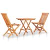 3 Piece Bistro Set with Gray Cushions Solid Teak Wood - Gray