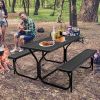 All Weather Outdoor Picnic Table Bench Set with Metal Base Wood - Black