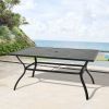 Outdoor Metal Slat Dining Table Patio Rectangle Bistro Table Outdoor Furniture Garden Table with Umbrella Hole - black