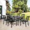 Outdoor Metal Slat Dining Table Patio Rectangle Bistro Table Outdoor Furniture Garden Table with Umbrella Hole - black