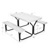 All Weather Outdoor Picnic Table Bench Set with Metal Base Wood - white