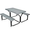 All Weather Outdoor Picnic Table Bench Set with Metal Base Wood - gray