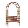 6.8FT Wooden Arch with Bench for 2 People, Garden Arbor Trellis for Climbing Plant, Outdoor Garden Lawn Backyard Patio Decor, Dark Brown - as picture