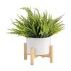 6" CERAMIC CHEVRON PLANTER W/ WOOD STAND, WHITE - as Pic