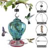 Hummingbird Feeder for Outdoors Hand Blown Colorful Glass Feeder with Ant Moat Gardening Supplies Bird Feeder Ant Proof - j