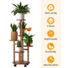 5 Tier Plant Stand with 4 Detachable Wheels Wooden Plant Pot Rolling Shelf Plant Display Rack for Indoor Outdoor Decoration - Yellow