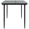 Patio Dining Table Black 63"x31.5"x29.1" Steel and Tempered Glass - Black