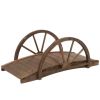 3.3ft Wooden Garden Bridge Arc Footbridge with Half-Wheel Style Railings & Solid Fir Construction, Stained Wood - Wooden Garden Bridge