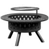 38in Metal Fire Pit with Cooking Grates Black - As Picture