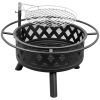 30in Outdoor Metal Fire Pit with Cooking Grates Black - As Picture