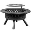 38in Metal Fire Pit with Cooking Grates Black - As Picture